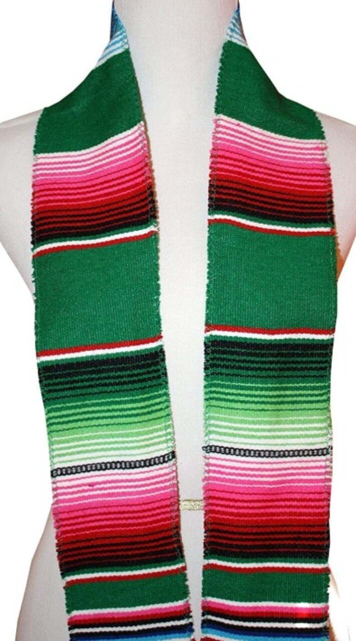1 Yard Multicolor Mexican Serape Graduation Stole Sash Woven Handmade Fabric with Fringe 5 Inch Width